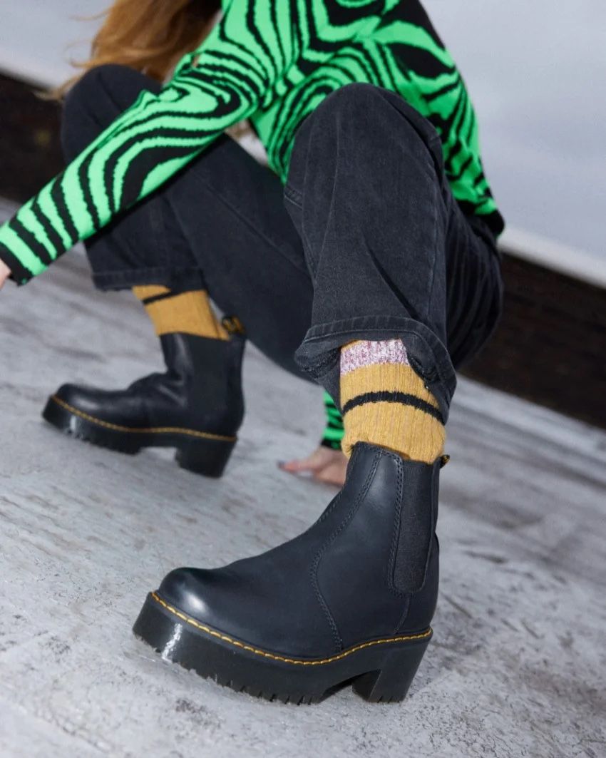 Dr. Martens Rometty Black Leather Chelsea Boot Wom Sz 6 Docs Platform Heel Ankle