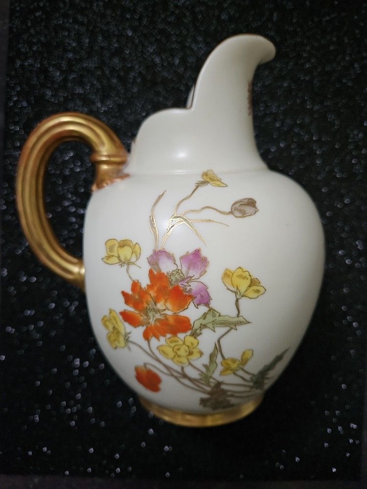 Antique👑 Royal Worcester Porcelain Floral Handled Vase #1094 Gold Gilt