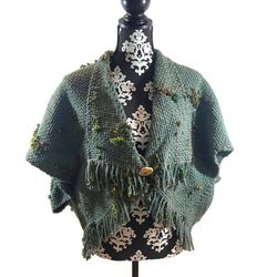 NWOT Handmade Argentinian Green/Brown Woven Knit Dolman Style Sweater