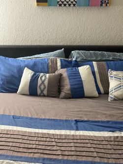 moving, need to sell. King size bed and all linens and comforter.