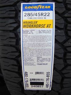 4 New 285 45 22 Goodyear Wrangler Workhorse All Terrain Tires Date 2025