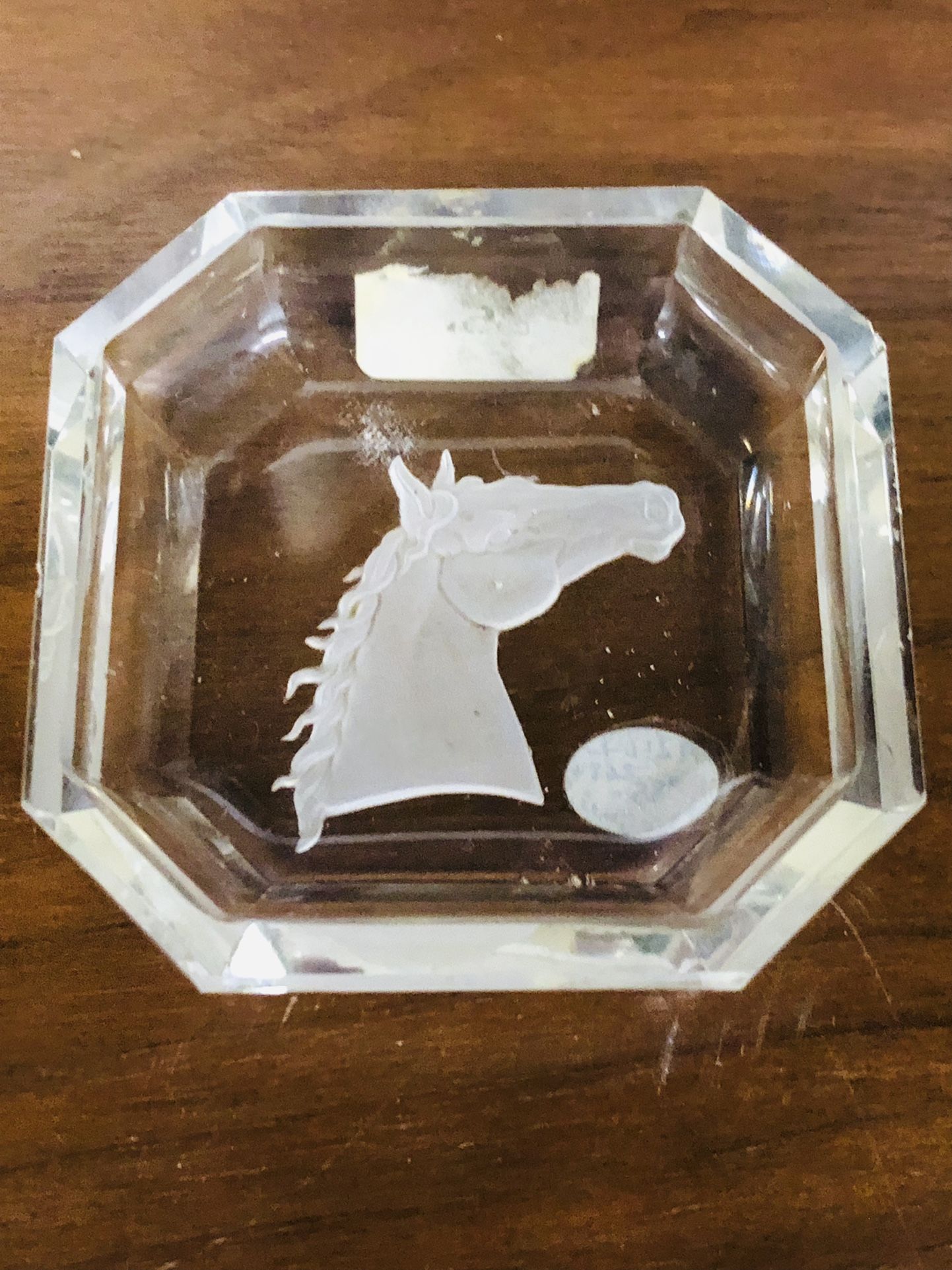 Vintage Crystal Ashtray With Comeo Horse Design 