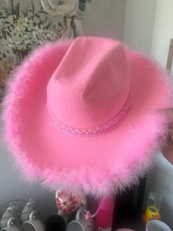 Pink Cowgirl Hat with Feather Trim