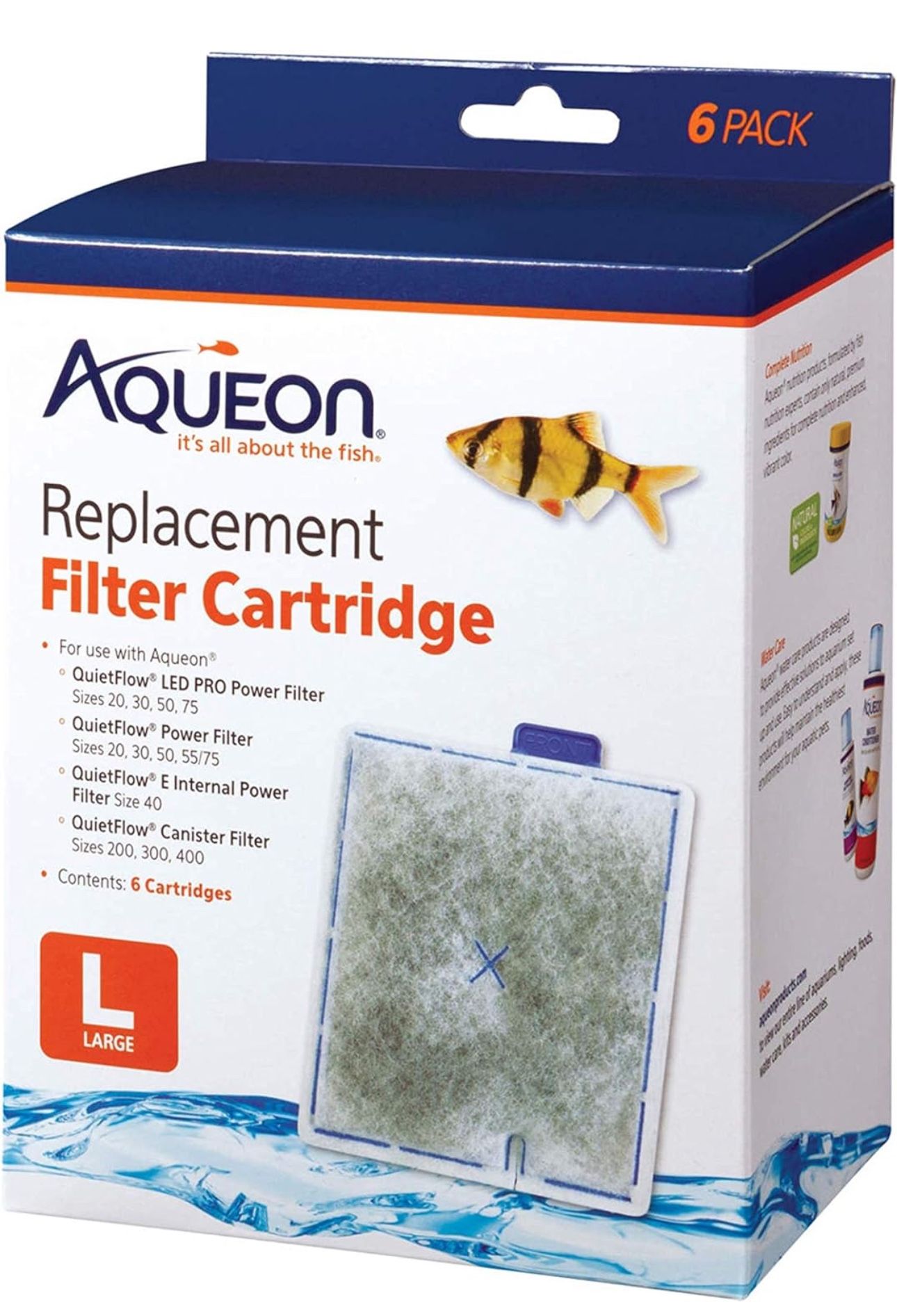 Aqueon Replacement Filter Cartridges Large (6 pack), Ensure Even Distribution of Activated Carbon, 25% More Activated Carbon, Easy Installation