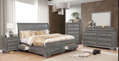 Brand New Grey 4pc Queen Bedroom Set (Available in California & Eastern King)