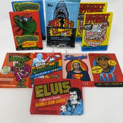 (10x) Vintage Trading Card  Packs  80’s / 90’s  Elvis Alf Football Jaws Dinosaurs New 