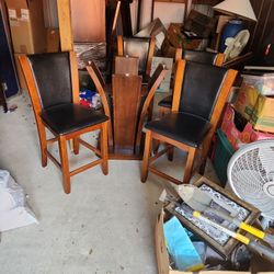 Solid Wood Thick Glass 4 Leather And Wood Stools