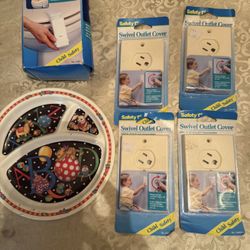 NEW CHILD SAFETY ITEMS Safety 1st Toilet Lock PLUS WALL SWITCHES PLUS AN  ABC DIVIDED PLATE DISHWASHER SAFE.ALL FOR $10