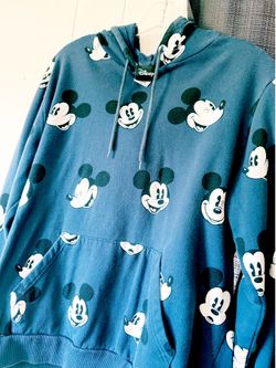 Authentic Disney Mickey Mouse All Over Face Print Hoodie Navy Blue - Size M - Pullover