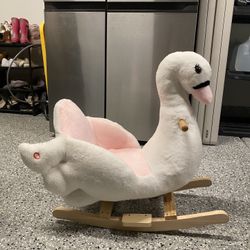 Qaba Kids Ride On Rocking Horse Plush Swan Style Toy with Music for Over 18 Months Children, White and Pink