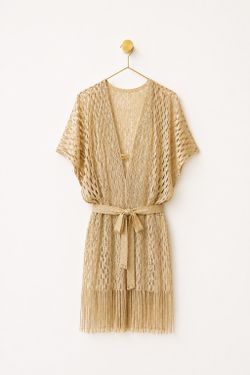 Luli Fama Gold Fringe Caftan Cover-Up NWT