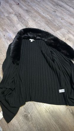 Black Open Show Sweater Shirt With Drawstring 