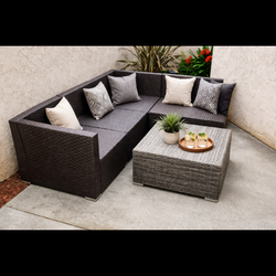 Brown Wicker Modular Patio Sectional Sofa 5 Piece Set Coffee Table