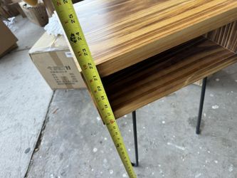 Solid Pine Wood Nightstand Side Table with Metal-Leg for Small Spaces & Bedroom