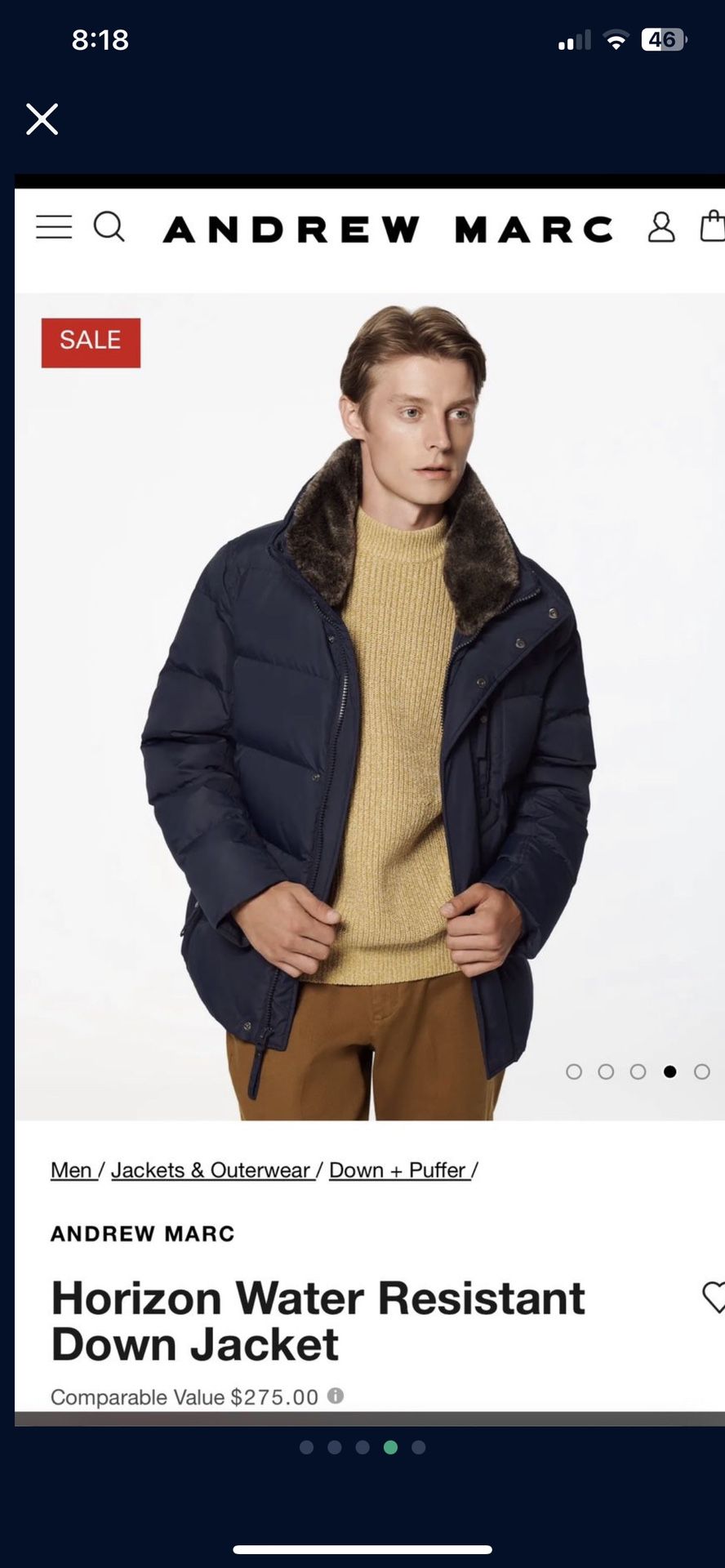 ANDREW MARC MENS PUFFER COAT DOWN FILLED