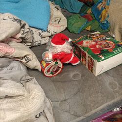 Vintage  Walking And Playing Music Santa 