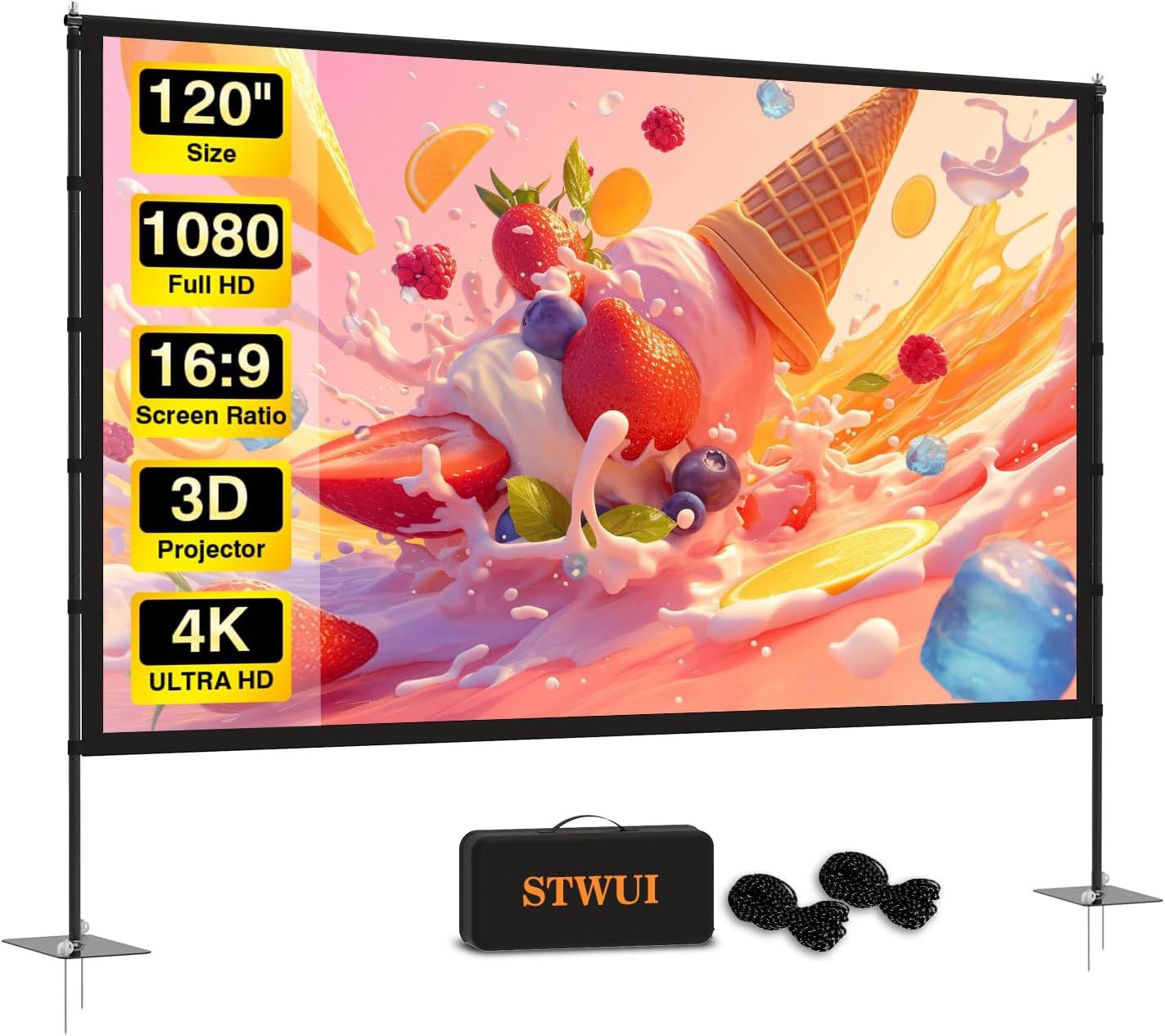 120" Outdoor Projector Screen with Stand – Portable 16:9 4K HD Movie Screen