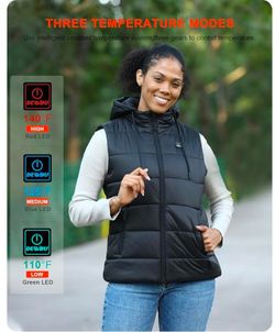 DEWBU Heated Vest with 12V Battery Pack, Multiple Power Supply Methods Lightweight Heated Clothes with Detachable Hood