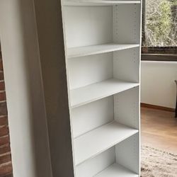 Like new Traditional white wood 5- layer shelf bookcase . 12 deep x 30W x 72H