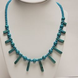 Turquoise Bars Sterling Silver Necklace With Faux Turquoise Beads 23"