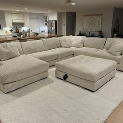 Ivory Color Extra Fluffy Corduroy Sectional Couch Set 🌟 Black, Brown, Gray Color Available ⭐$39 Down Payment with Financing ⭐ 90 Days same as cash