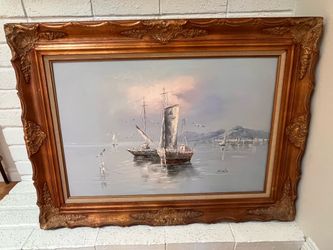 Large painting art framed signed