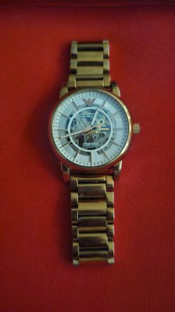 Emporio Armani Luigi Meccanico Watch Rose Gold Intricate Skeleton AR60007