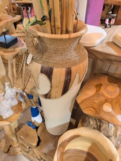 Tall Bamboo and Seagrass Decorative Vase