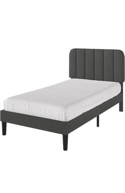 TWIN BED FRAME WITH DARK GRAY VELVET HEADBOARD📣NO MATTRESS JUST FRAME📣