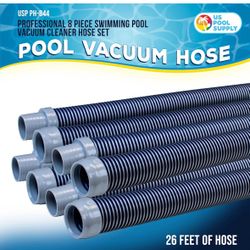U.S. Pool Supply Pool Vacuum Hose, 8 Piece Pool Hose Set - 40" Blue Flexible Spiral Wound Connector Sections with 1.5" Male & Female Cuff Ends, Replac