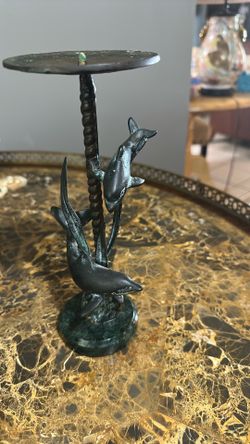 Vintage Bronze Patina SPI Dolphin Candle Holder