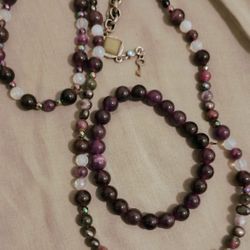 Adjustable Choker Or Necklace With 2 Piece Bracelet Set, Amethyst, Opal, Rainbow Hematite, Persian Jade, Pearls