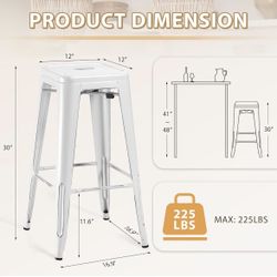 NEW-30 Inch Metal Bar Stools - High Backless Stackable Kitchen Stools Set of 4 (Distressed White)
