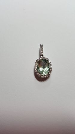 Diamonds/Green Amethyst 14K white gold pendant