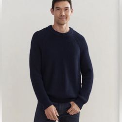 Jenni Kayne Men’s Cotton Fisherman Sweater Preppy Quiet Luxury Navy Small $325