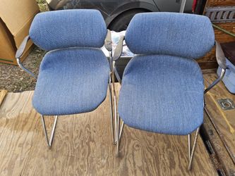 Pair Of Metal Conference Room Chairs - Blue Fabric Seating