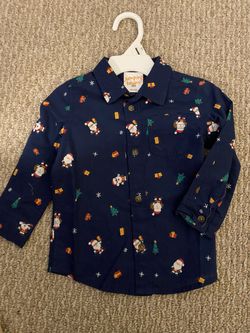 Toddler Boy Christmas-themed Long Sleeve Button-Down Shirt- 18M - NWT