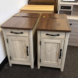 End Table Set of 2 with Charging Station, Modern Farmhouse Sofa Couch Side Table