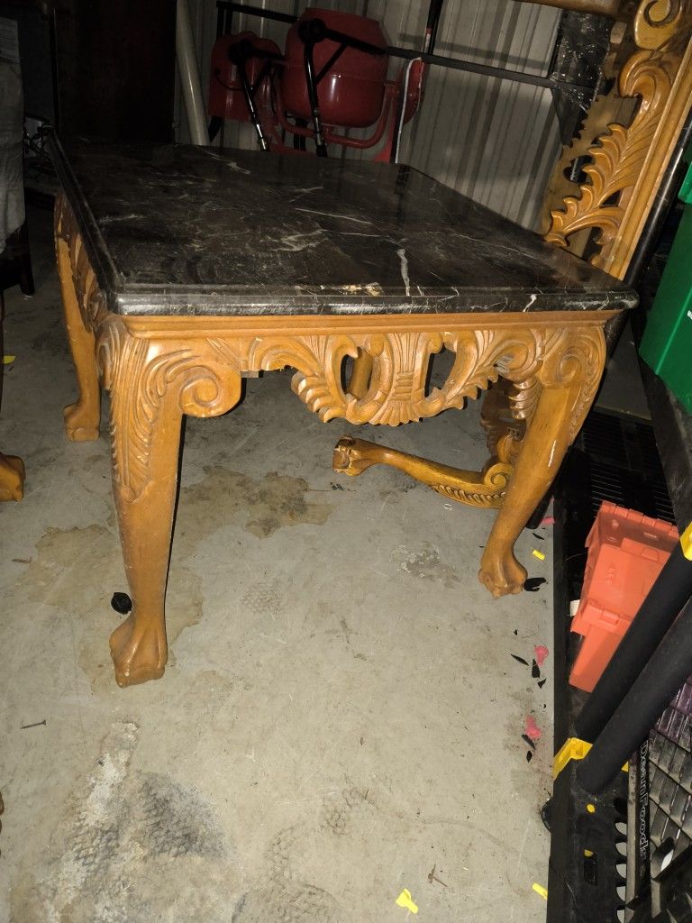 Ethan Allen Marble Top Wooden Living Room Set Square