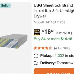 Sheetrock Available At $12 per sheet