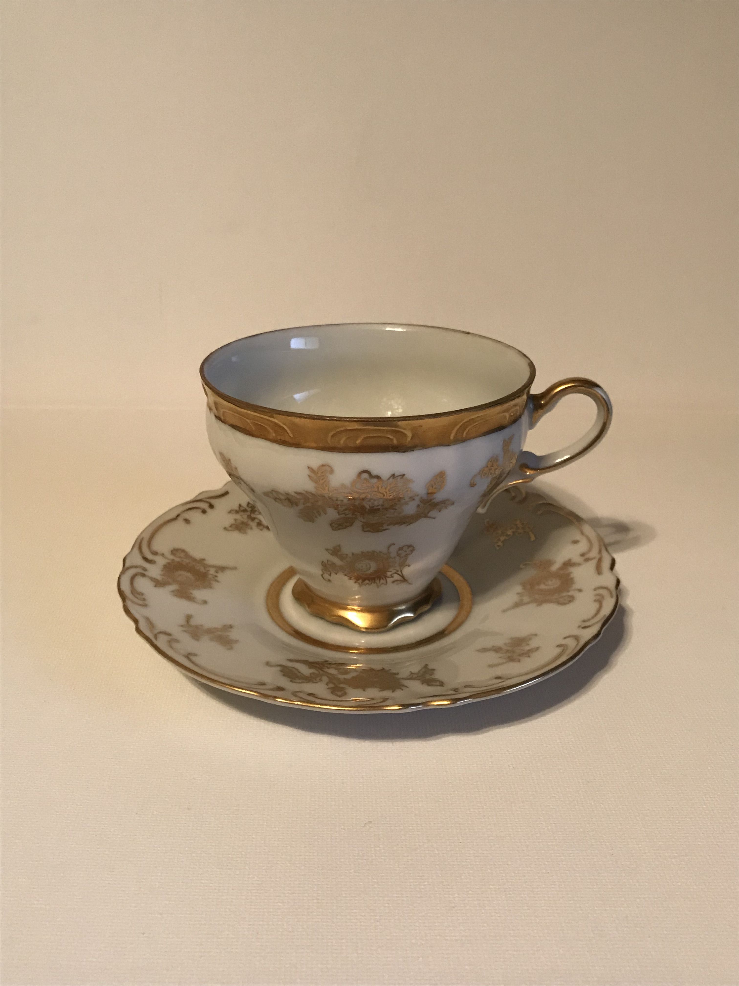 Antique Gold Floral Norcrest Fine China Tea Cup & Saucer #C-295