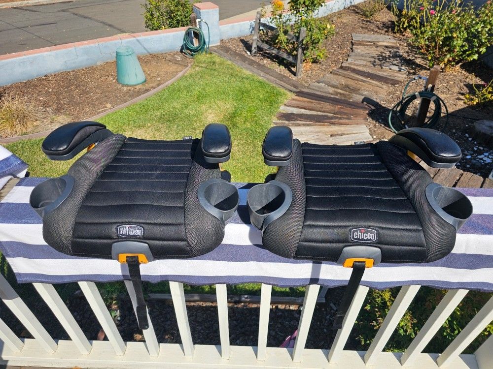 Two Chicco GoFit ClearTex Backless Booster Car Seats