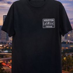 Houston Texas Black T-Shirt | Minimal Chest Patch | Streetwear Style 
