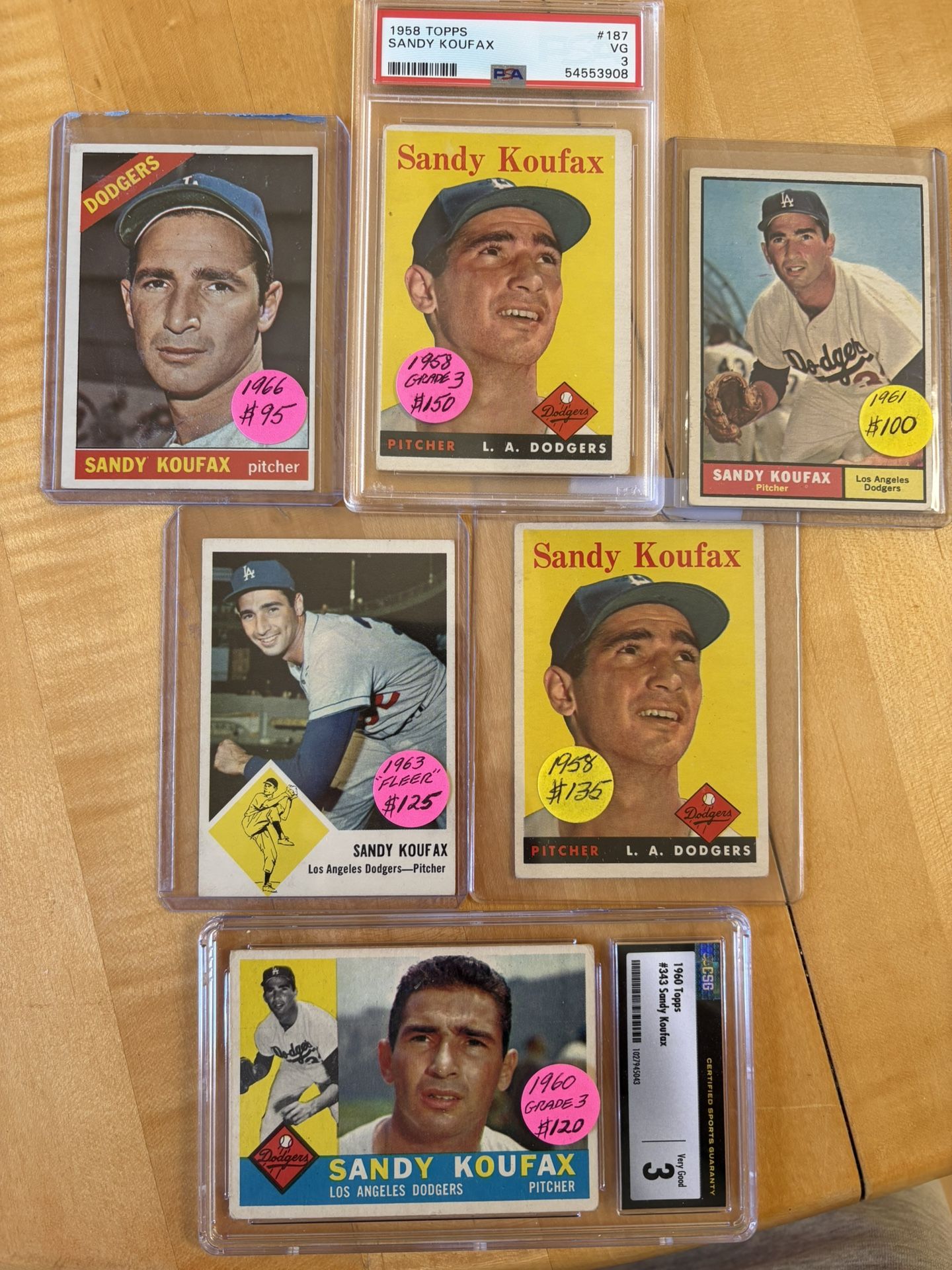 π (7) SANDY KOUFAX TOPPS BASEBALL CARDS * (3) GRADED π