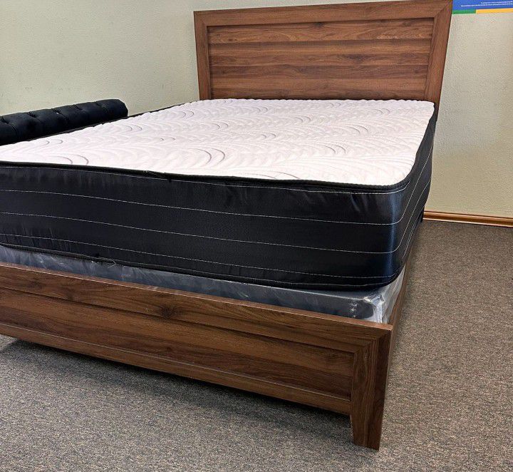 New Queen Size Wood Bed With Mattress And Box spring With Free Delivery 