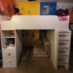 Twin Loft bunk beds with desk and storage 