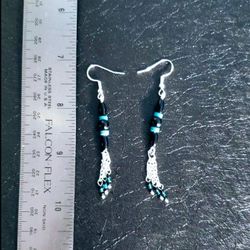 S925 Sterling Silver- with Hallmark, Turquoise & chain Earrings