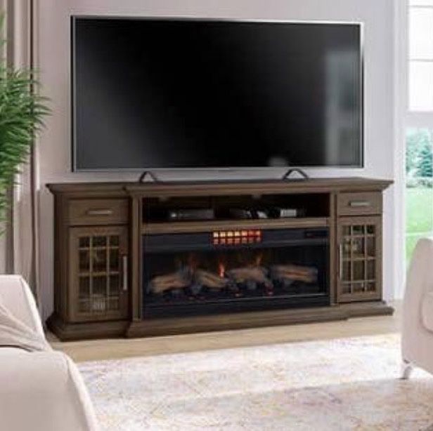 Tresanti Everett 74" TV Console with 'ClassicFlame' 'CoolGlow' 2-in-1 Electric Fireplace and Fan