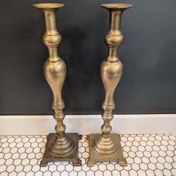 Vintage Brass Tall Candle Holders 