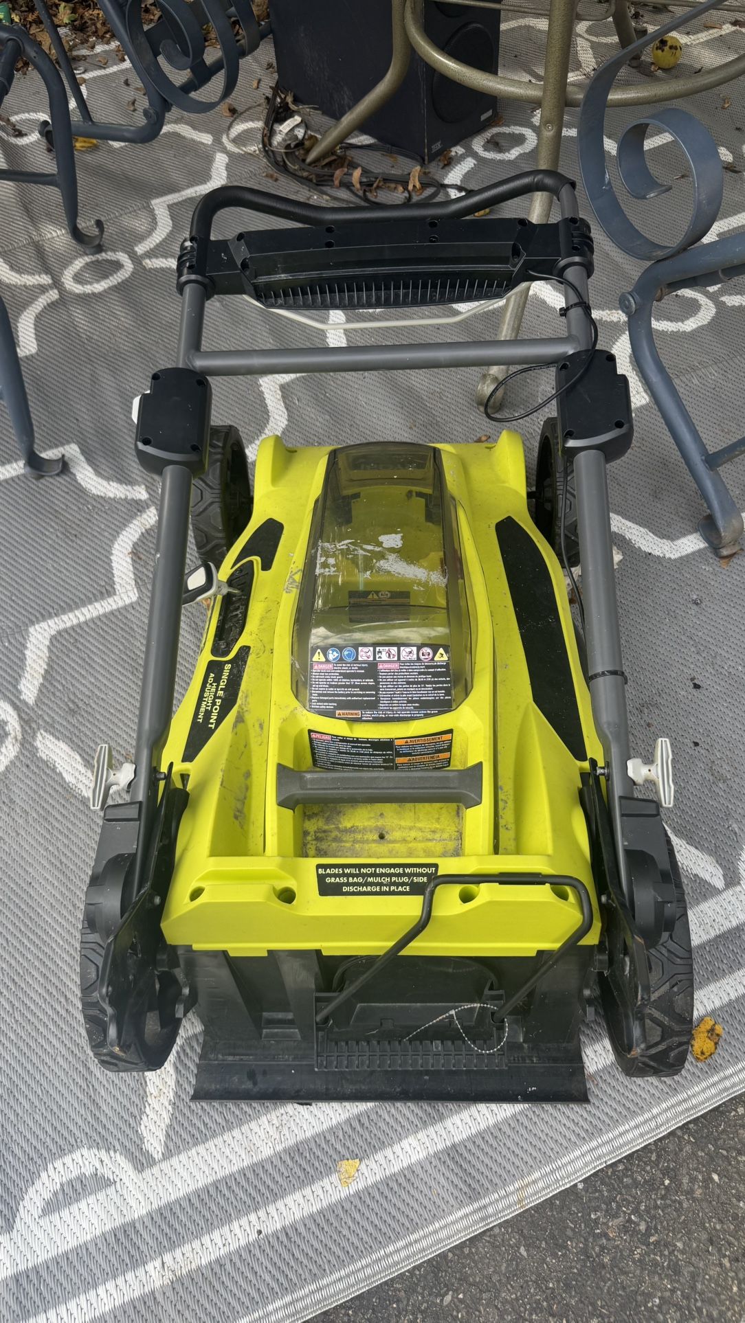 TAGS STILL ON, USED ONCE…..RYOBI LAWN MOWER, 40V Battery Operated